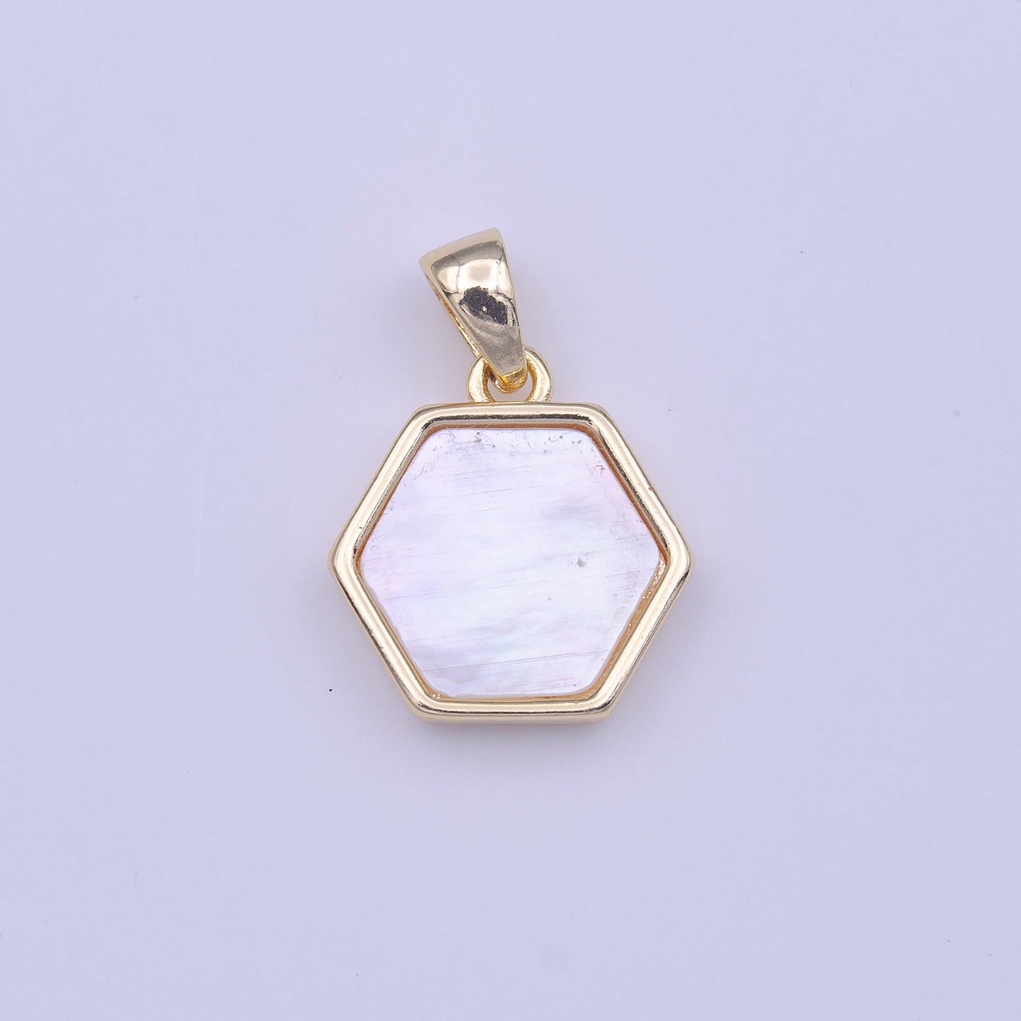 Dainty Hexagon Charm Gold Geometric Shell Pearl Charm Minimalist Jewelry Necklace Component | H224