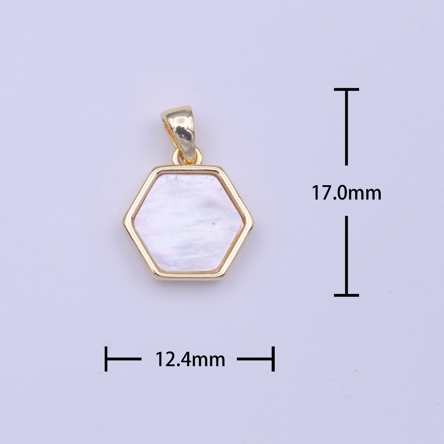 Dainty Hexagon Charm Gold Geometric Shell Pearl Charm Minimalist Jewelry Necklace Component | H224