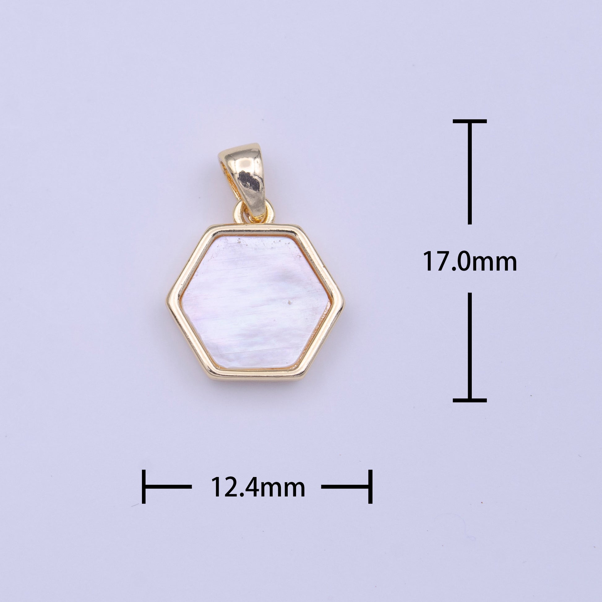 Dainty Hexagon Charm Gold Geometric Shell Pearl Charm Minimalist Jewelry Necklace Component | H224
