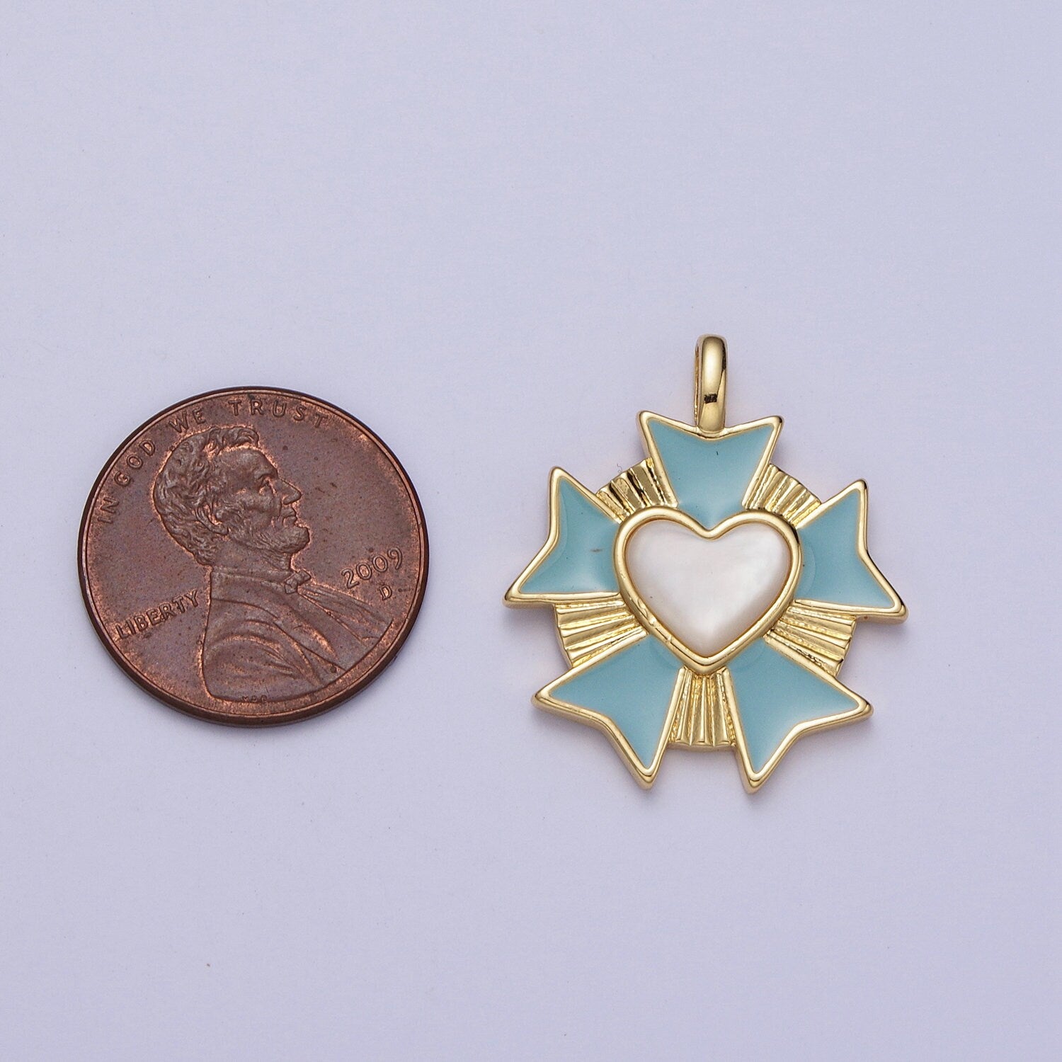 Dainty 14k Gold Filled Heart Charm,Blue Enamel Medallion Heart Pendant Radiant Heart Charm for Necklace Bracelet Component AC010
