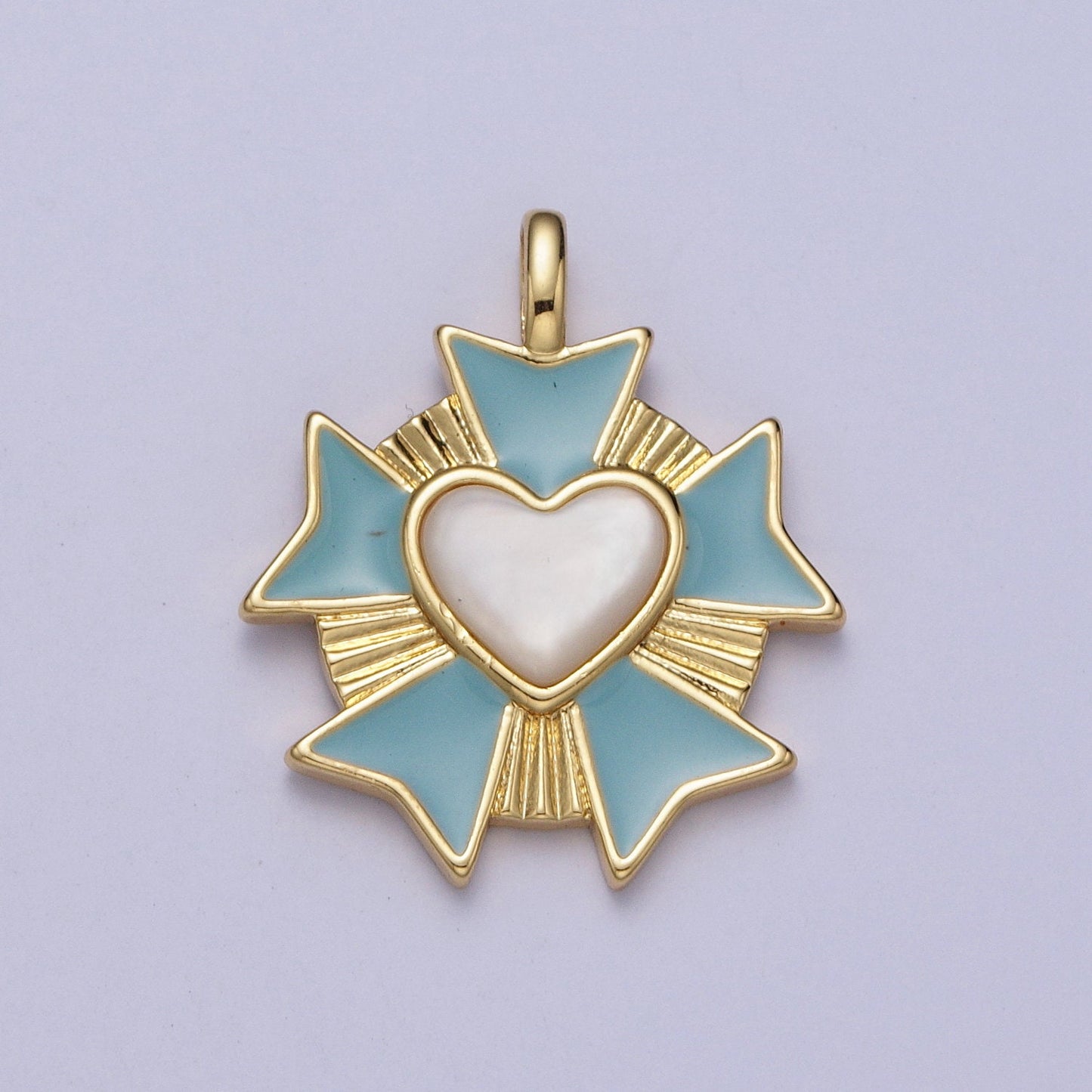 Dainty 14k Gold Filled Heart Charm,Blue Enamel Medallion Heart Pendant Radiant Heart Charm for Necklace Bracelet Component AC010