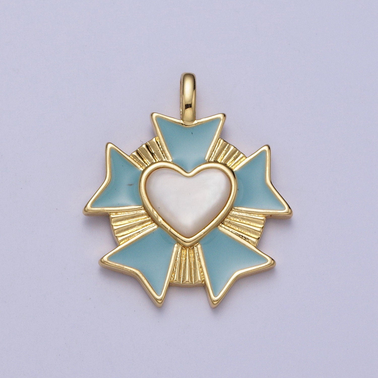 Dainty 14k Gold Filled Heart Charm,Blue Enamel Medallion Heart Pendant Radiant Heart Charm for Necklace Bracelet Component AC010