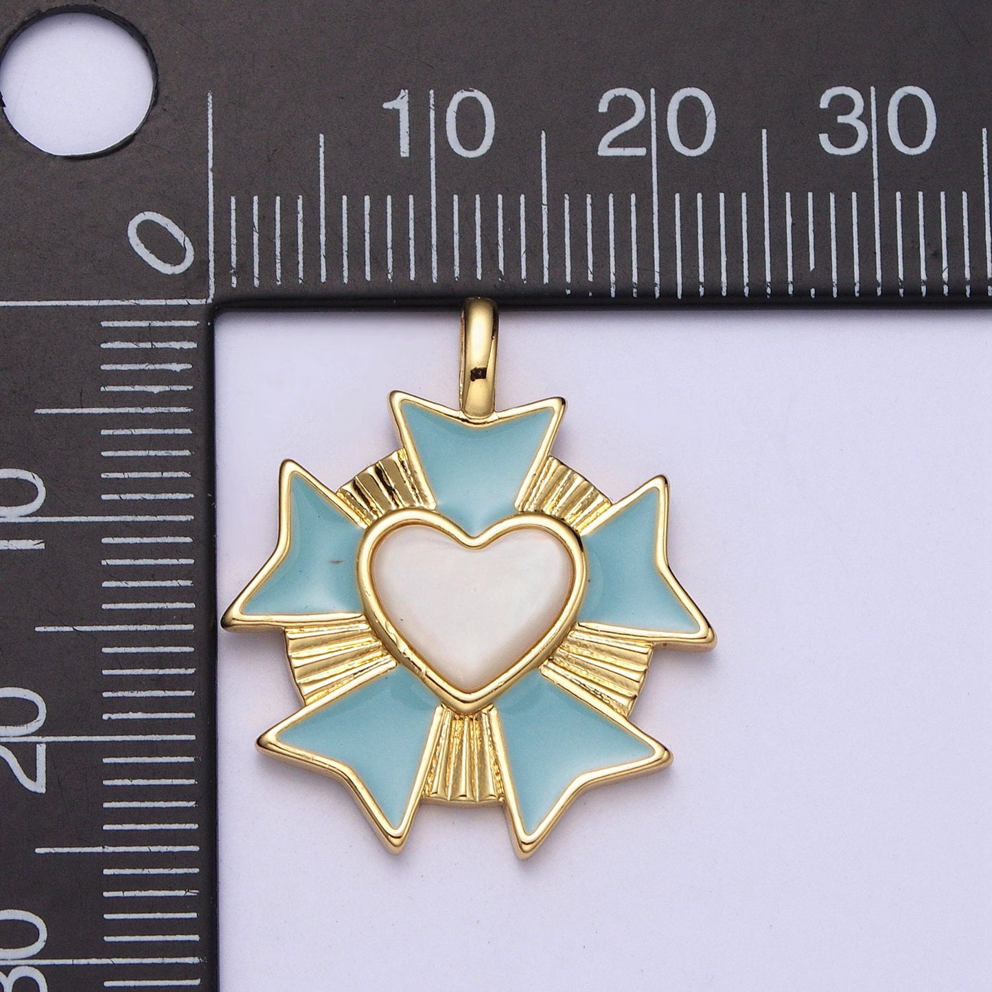 Dainty 14k Gold Filled Heart Charm,Blue Enamel Medallion Heart Pendant Radiant Heart Charm for Necklace Bracelet Component AC010