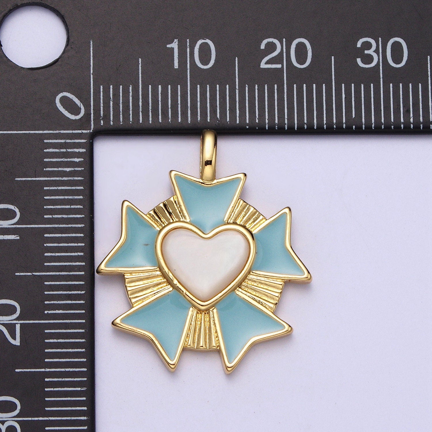 Dainty 14k Gold Filled Heart Charm,Blue Enamel Medallion Heart Pendant Radiant Heart Charm for Necklace Bracelet Component AC010