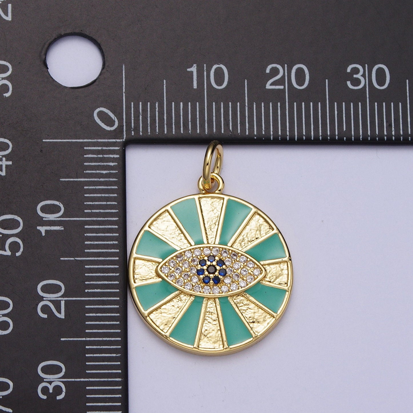 14K Gold Filled Greek Evil Eye Pendant Radiant Evil Eye Medallion Charm for Protection and Good Luck Charm E434