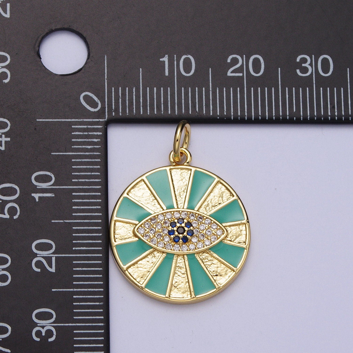14K Gold Filled Greek Evil Eye Pendant Radiant Evil Eye Medallion Charm for Protection and Good Luck Charm E434