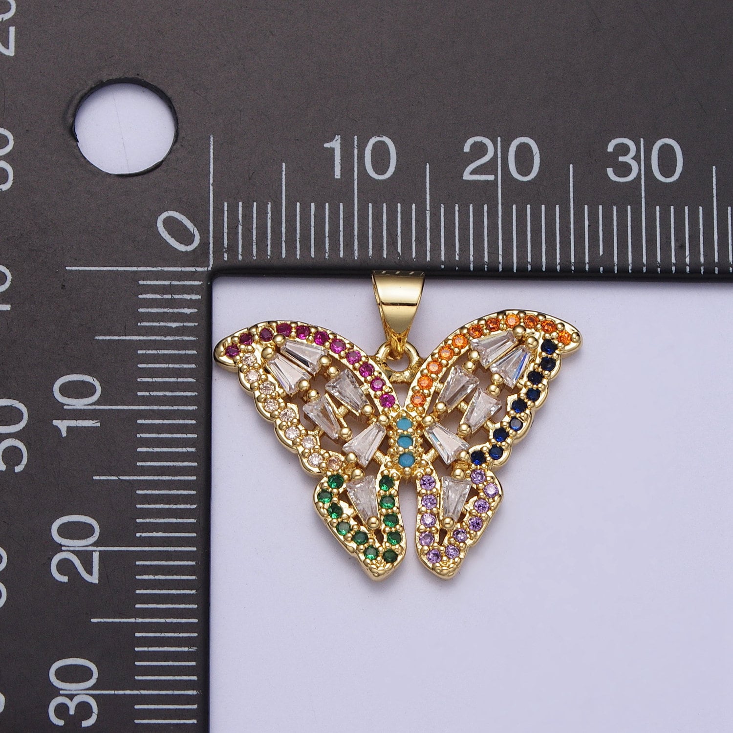 Colorful Cubic Butterfly Charm Micro Pave Gold Mariposa Pendant Baguette Monarch Pendant Necklace, For DIY Jewelry H-351