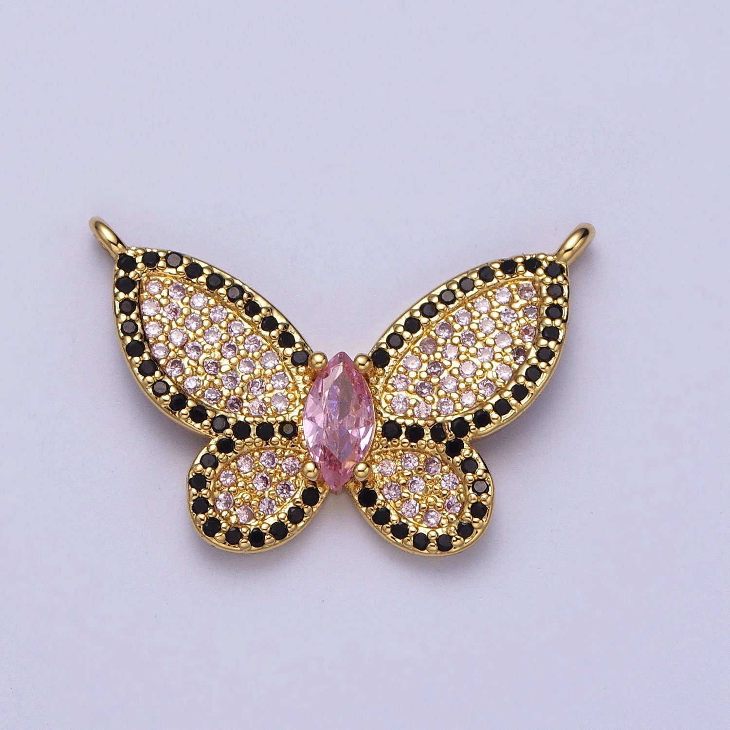 Pink Cubic Zirconia Butterfly Charm Micro Pave Gold Pendant Mariposa Charm Connector, For DIY Jewelry Y671