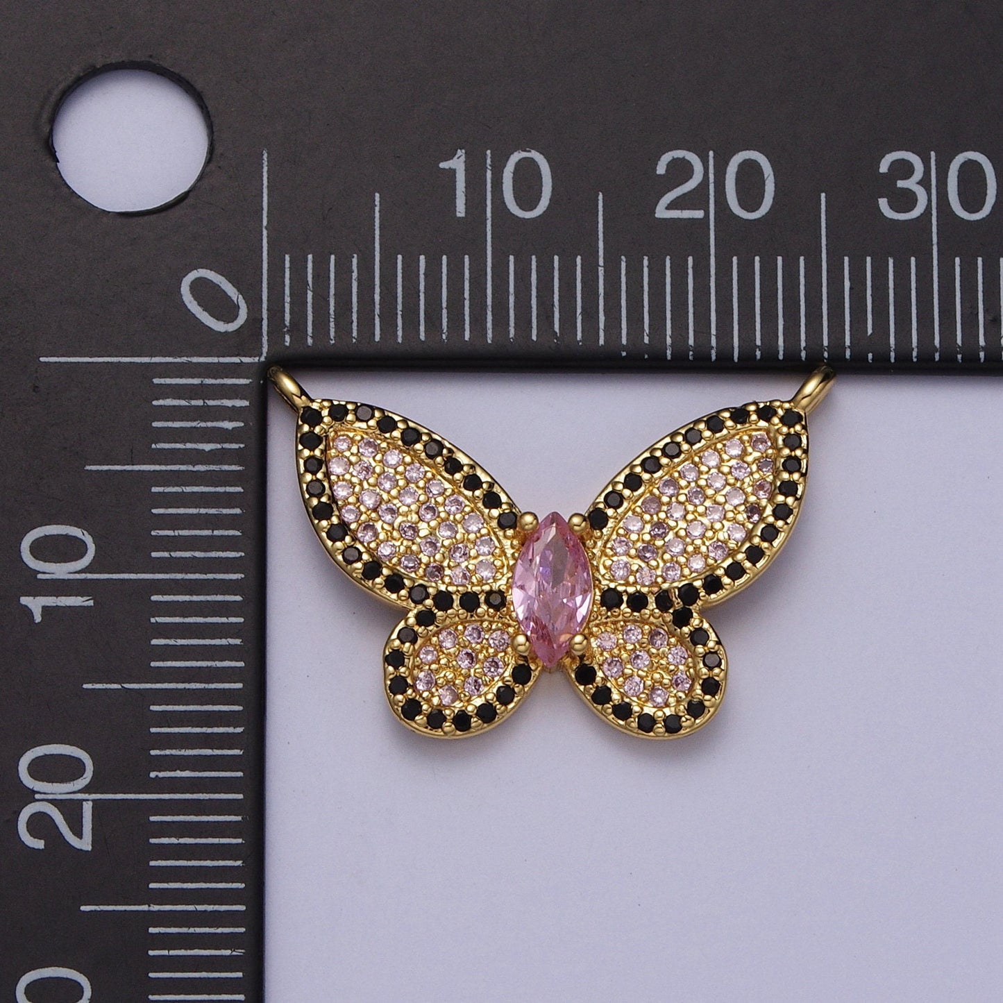 Pink Cubic Zirconia Butterfly Charm Micro Pave Gold Pendant Mariposa Charm Connector, For DIY Jewelry Y671