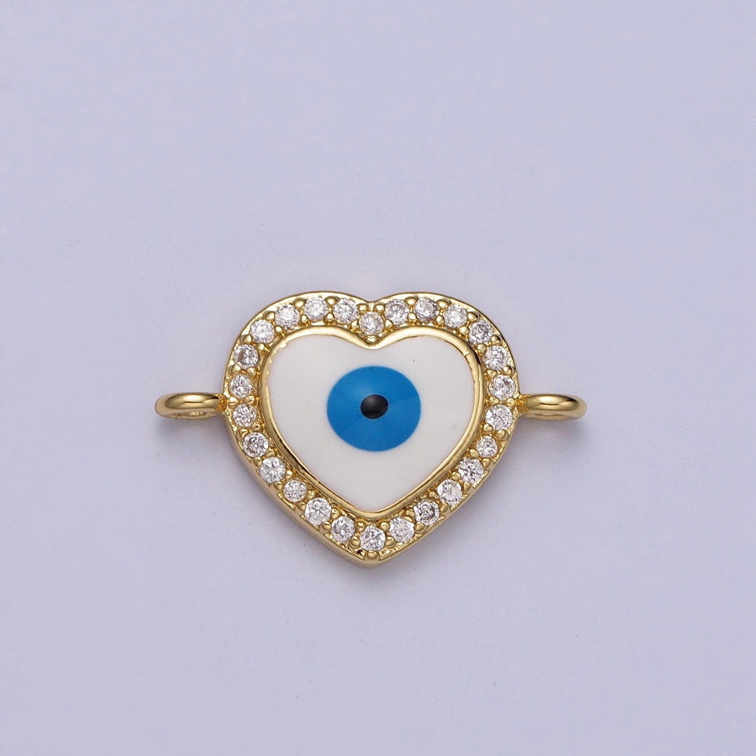 Micro Pave Gold Heart Charm Charm Evil Eye Heart Medallion Charm Connector for Bracelet Component Minimalist Jewelry Amulet Charm Y670