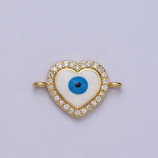 Micro Pave Gold Heart Charm Charm Evil Eye Heart Medallion Charm Connector for Bracelet Component Minimalist Jewelry Amulet Charm Y670
