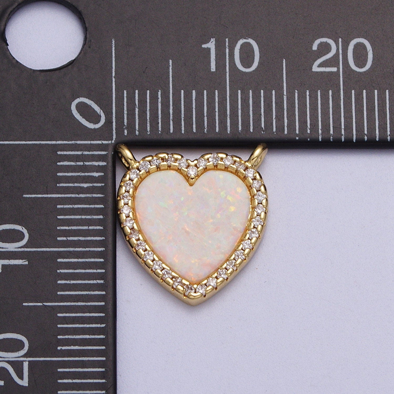 DAinty Opal Heart Link Connector Cubic Zirconia Micro Pave 2 Loop Gold Filled Heart Charm for Necklace Component Y-658