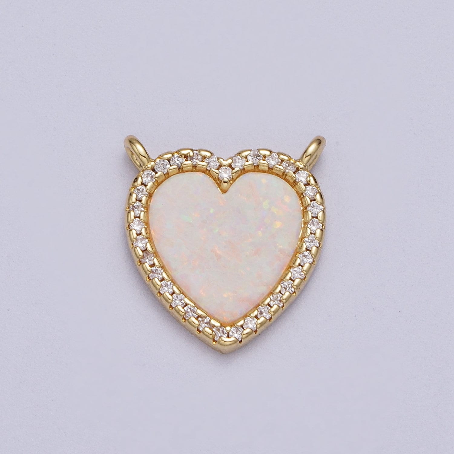 DAinty Opal Heart Link Connector Cubic Zirconia Micro Pave 2 Loop Gold Filled Heart Charm for Necklace Component Y-658
