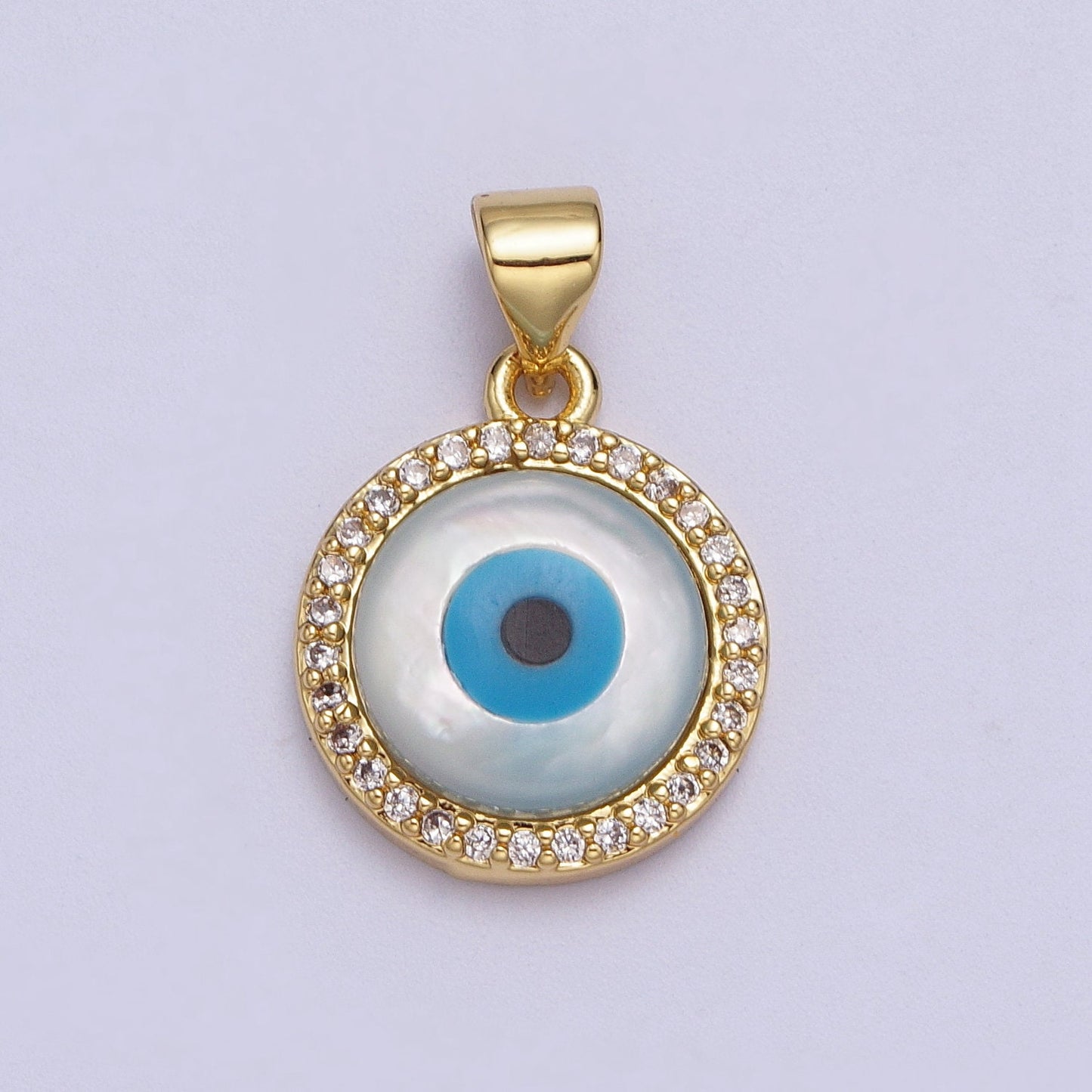 Dainty Evil Eye Charm 14K Gold Filled Shell Pearl Evil Eye Pendant for Add on Charm Round Eye Charm H-288