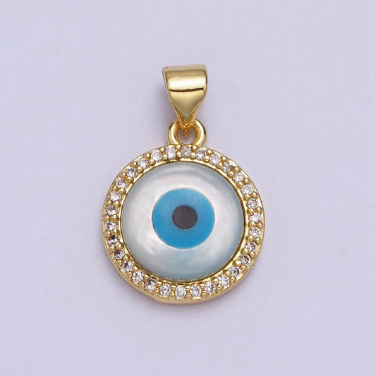 Dainty Evil Eye Charm 14K Gold Filled Shell Pearl Evil Eye Pendant for Add on Charm Round Eye Charm H-288