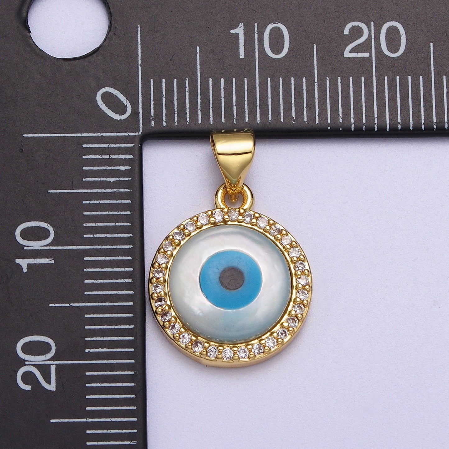 Dainty Evil Eye Charm 14K Gold Filled Shell Pearl Evil Eye Pendant for Add on Charm Round Eye Charm H-288