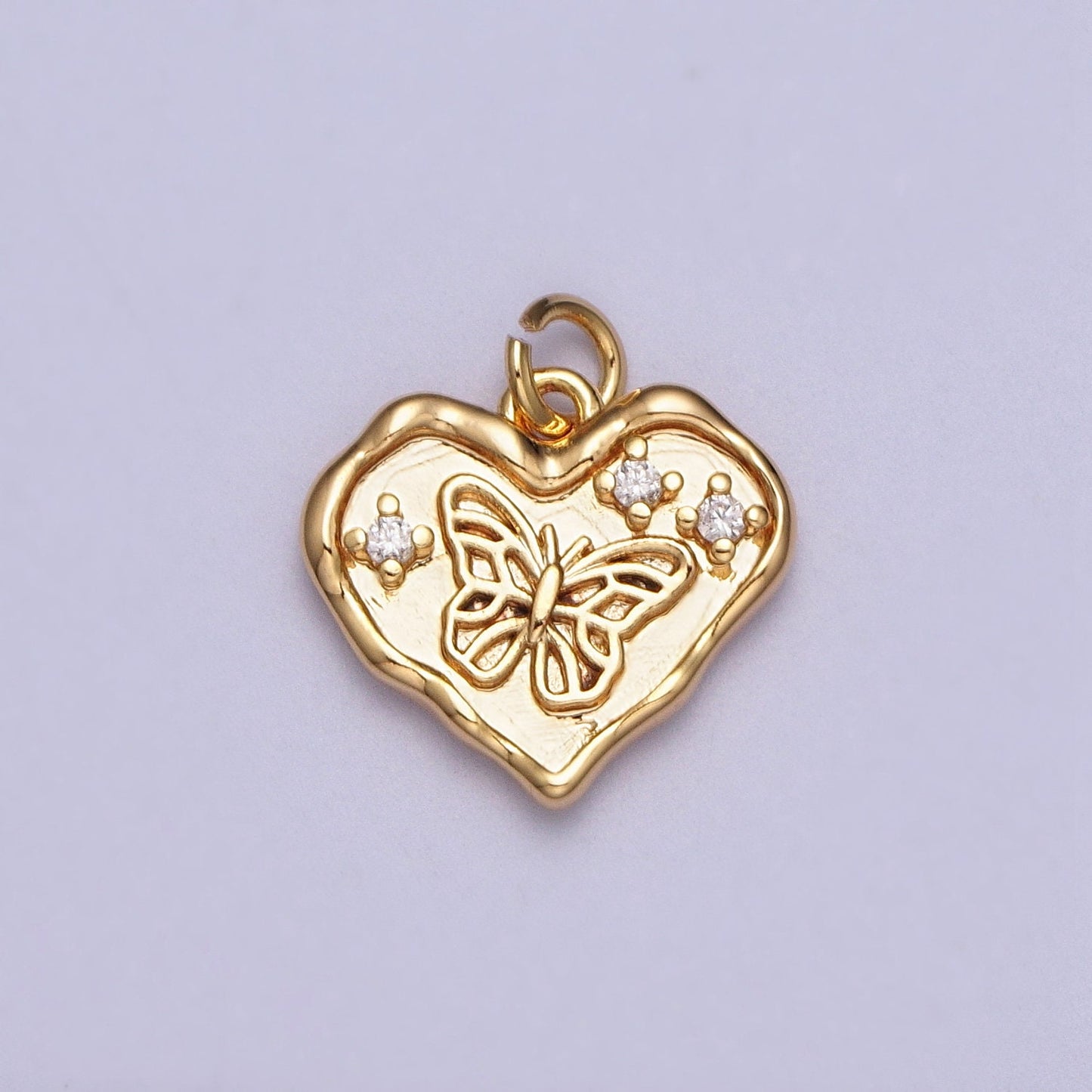 Small Pendant Gold Butterfly Charm Micro Pave Gold Heart Pendant, Cubic Zirconia Monarch Pendant Necklace, For DIY Jewelry E-024
