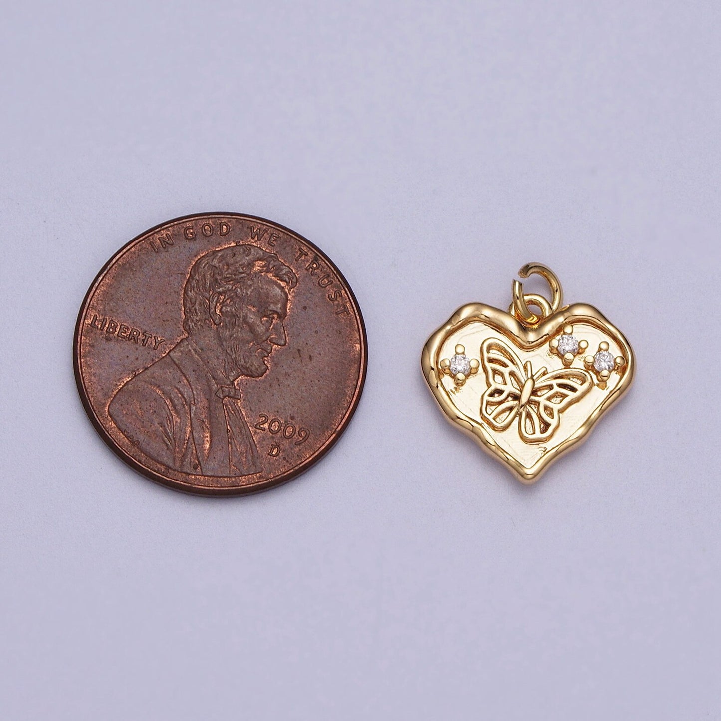 Small Pendant Gold Butterfly Charm Micro Pave Gold Heart Pendant, Cubic Zirconia Monarch Pendant Necklace, For DIY Jewelry E-024