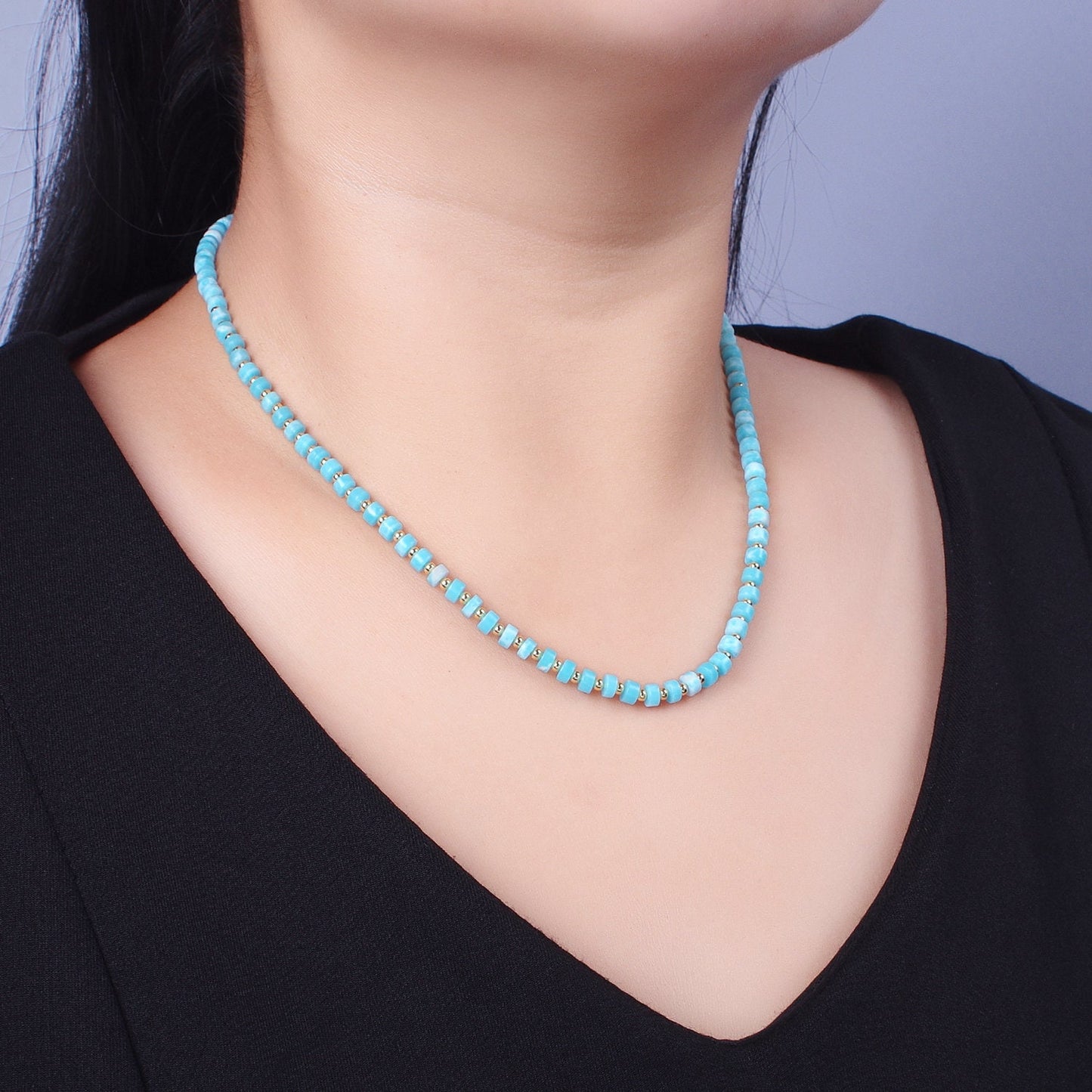Goregeous Bead Turquoise Gemstone Necklace- Turquoise And Gold Beaded Summer Necklace For Women- Boho Surfer Everyday Necklace