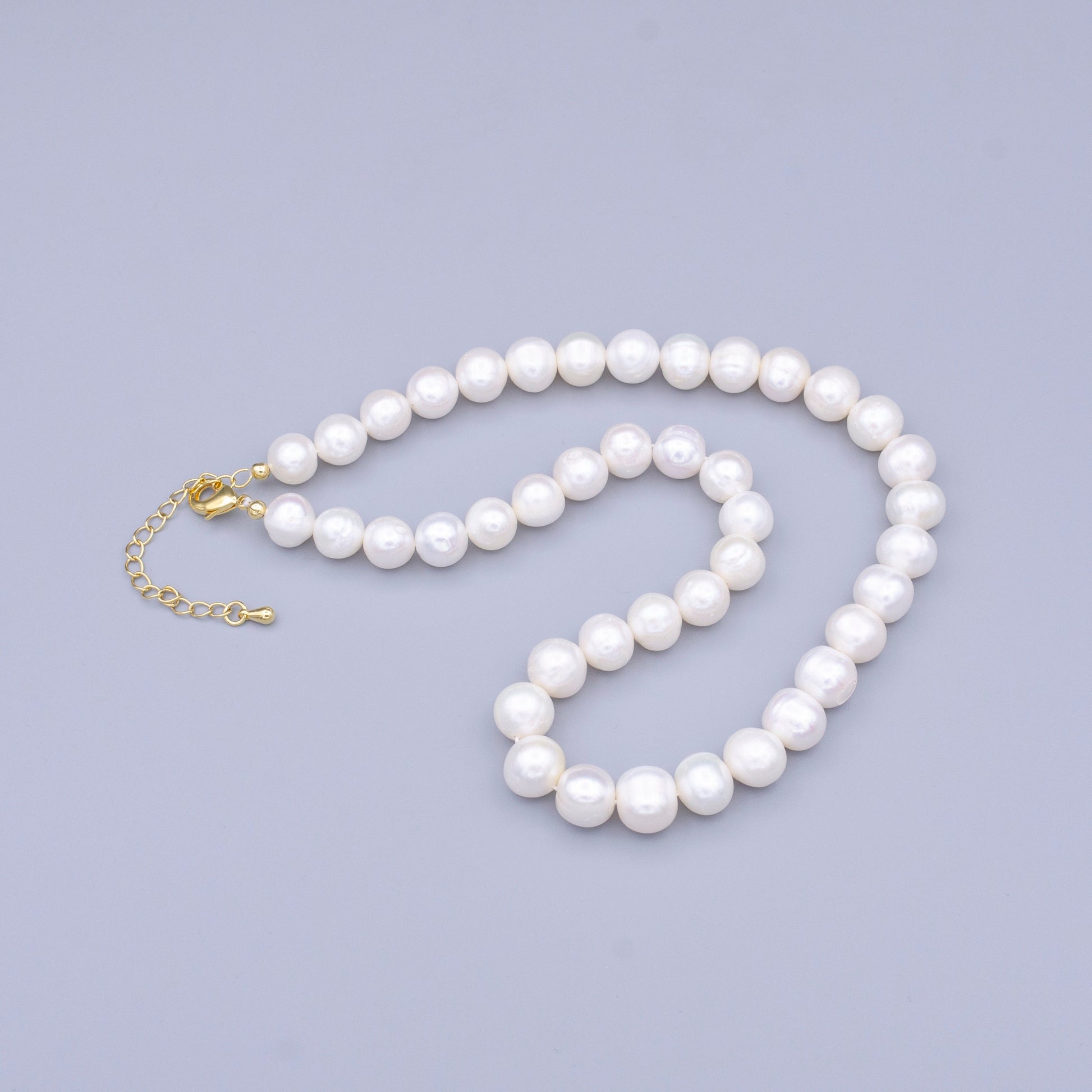 Classic White Round Pearl Necklace,Fresh Water Mother of Pearl Chain Necklace Beaded Gold Clasp WA-1492