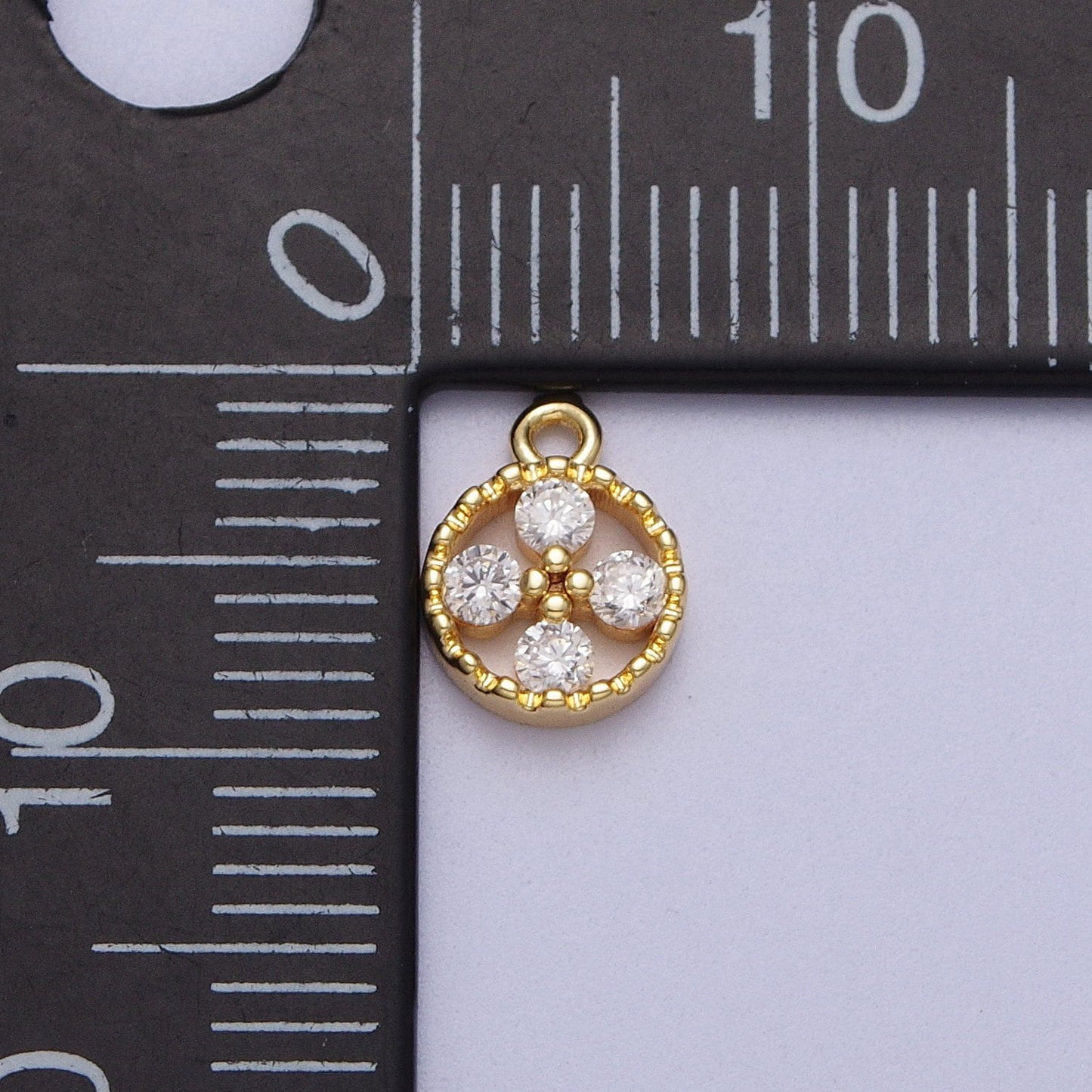Mini Clear Round Cubic Zirconia CZ Gold Charm CZ Flower Charm Tiny Gold Charm | C853