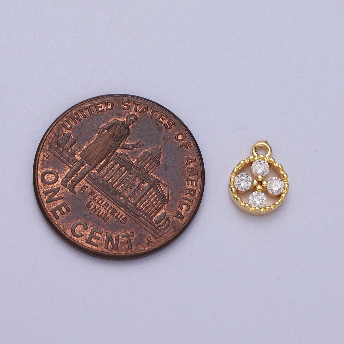Mini Clear Round Cubic Zirconia CZ Gold Charm CZ Flower Charm Tiny Gold Charm | C853