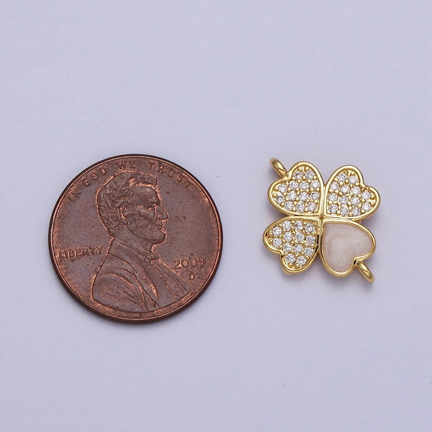 Dainty Gold Four Leaf Clover Charm Connector, CZ Micro Pave Clover Link Connector for Bracelet Necklace Earrings Supply Y-665