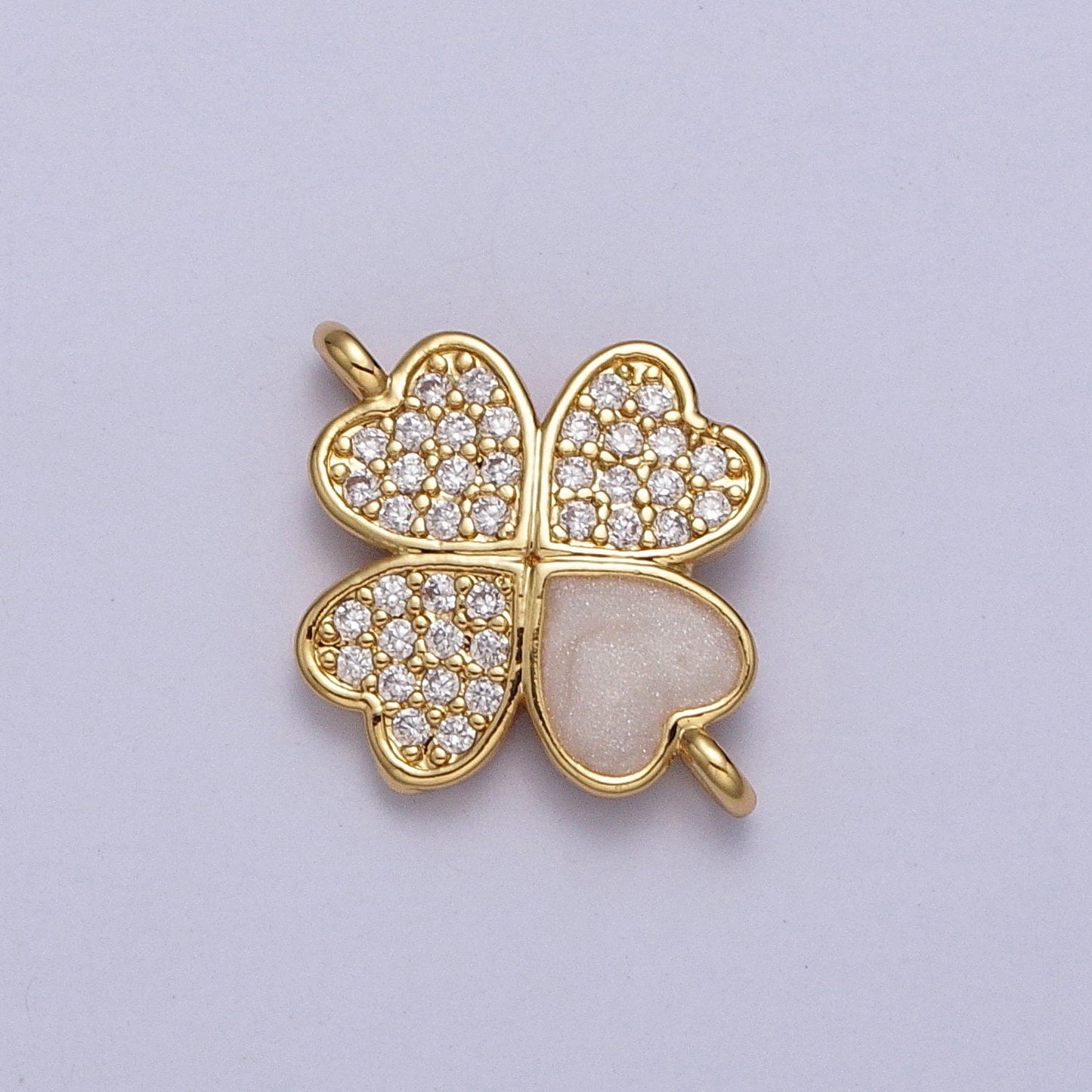 Dainty Gold Four Leaf Clover Charm Connector, CZ Micro Pave Clover Link Connector for Bracelet Necklace Earrings Supply Y-665