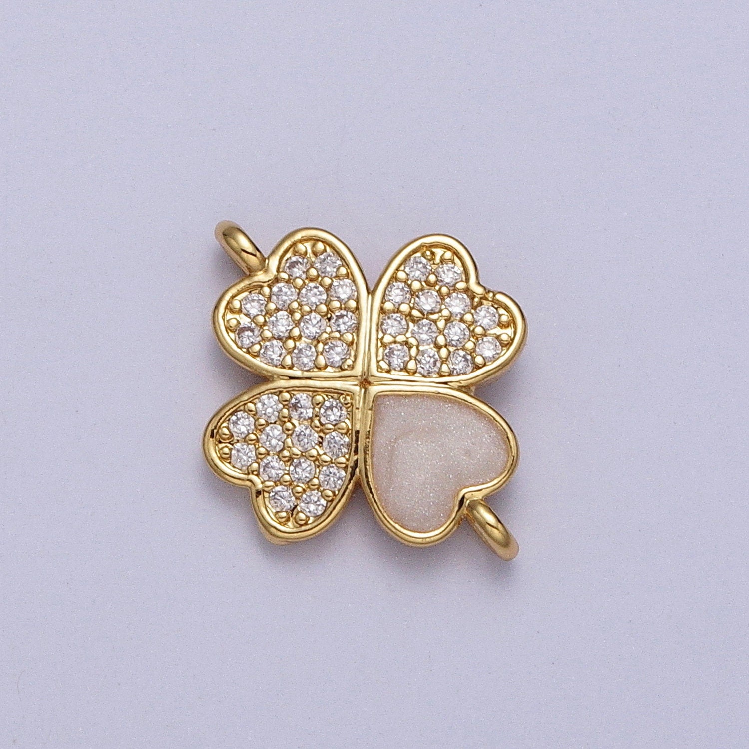 Dainty Gold Four Leaf Clover Charm Connector, CZ Micro Pave Clover Link Connector for Bracelet Necklace Earrings Supply Y-665