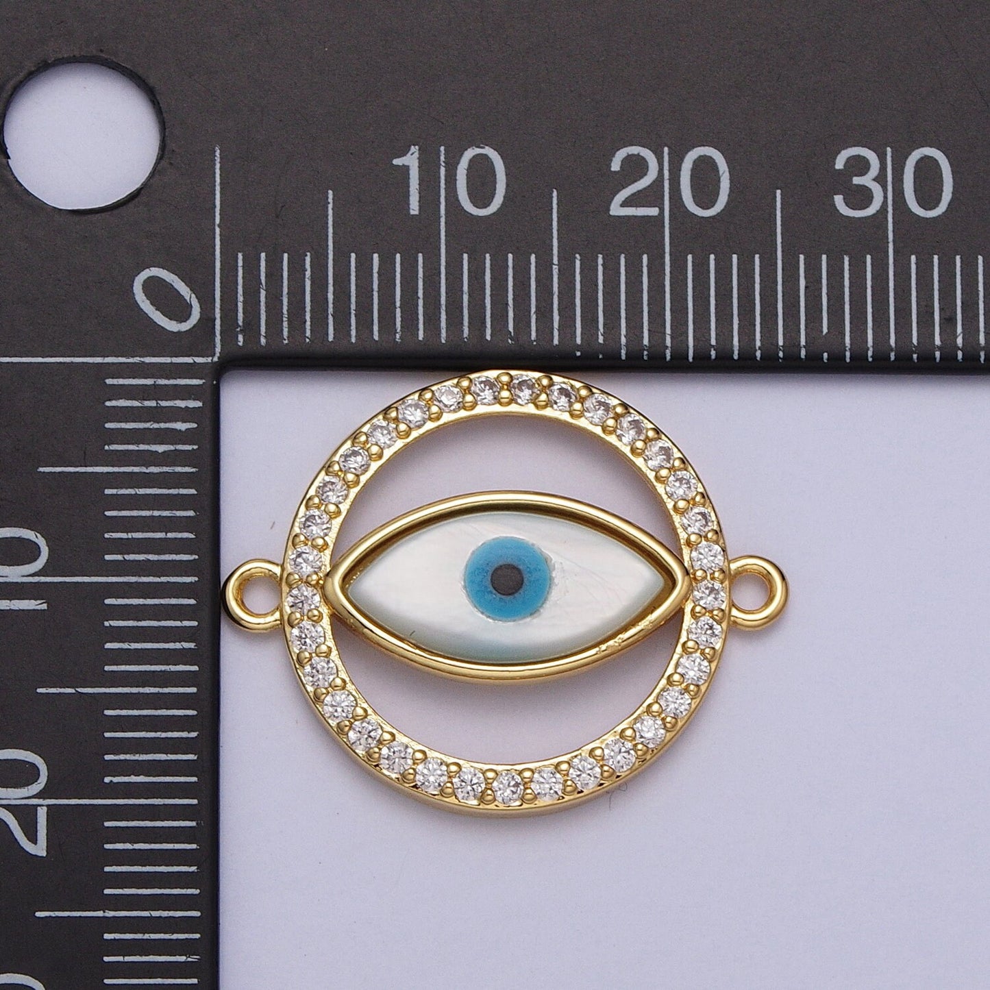 24K Gold Filled Evil Eye Micro Paved Clear CZ Round Eye Link Connector for Bracelet Charm Connector Jewelry Supply | Y661