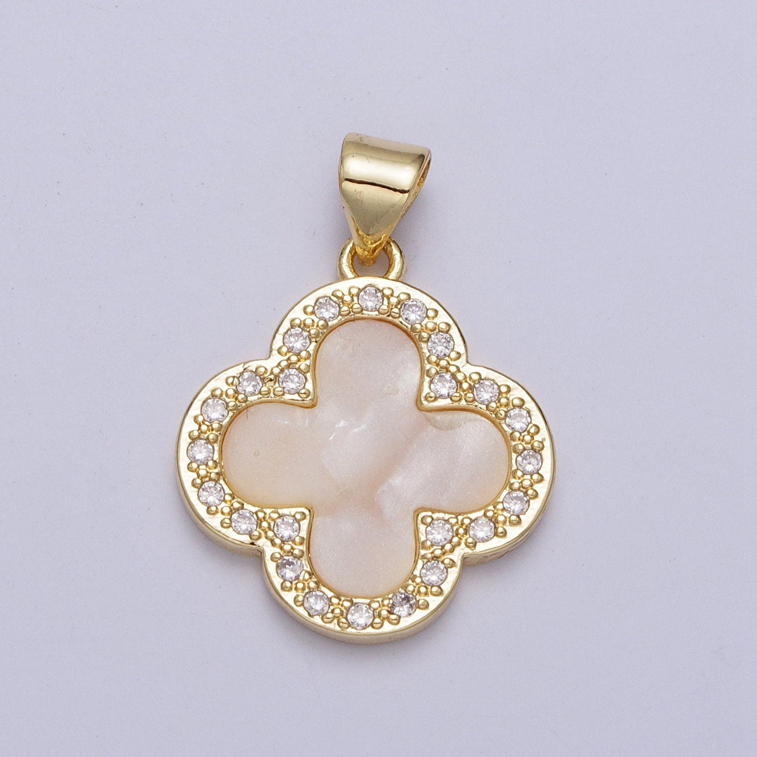 Dainty 14k Gold Filled White Pearl Clover Charms Good Luck Charm Jewelry for Lucky Necklace Bracelet Earring Necklace Making Pendant CZ H430