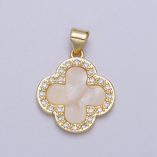 Dainty 14k Gold Filled White Pearl Clover Charms Good Luck Charm Jewelry for Lucky Necklace Bracelet Earring Necklace Making Pendant CZ H430