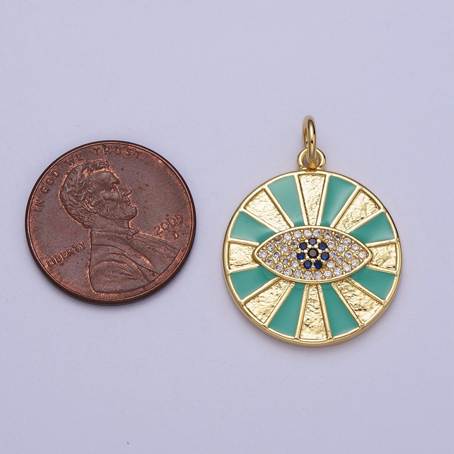 14K Gold Filled Greek Evil Eye Pendant Radiant Evil Eye Medallion Charm for Protection and Good Luck Charm E434
