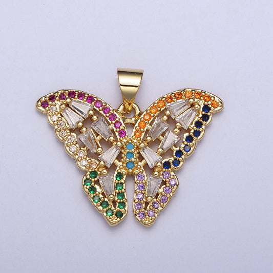 Colorful Cubic Butterfly Charm Micro Pave Gold Mariposa Pendant Baguette Monarch Pendant Necklace, For DIY Jewelry H-351
