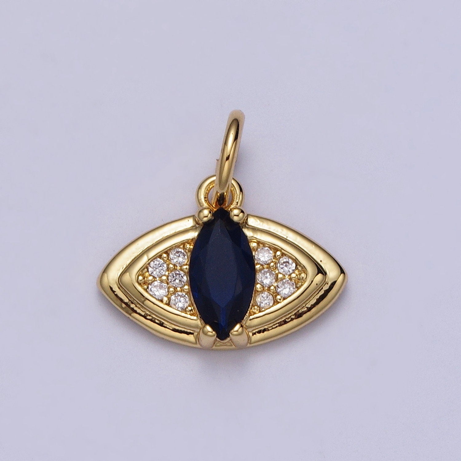 24K Gold Filled Evil Eye Charm Micro Paved Blue Marquise CZ Protection Charm Amulet Jewelry Add on Char for Minimalist Jewelry | E453