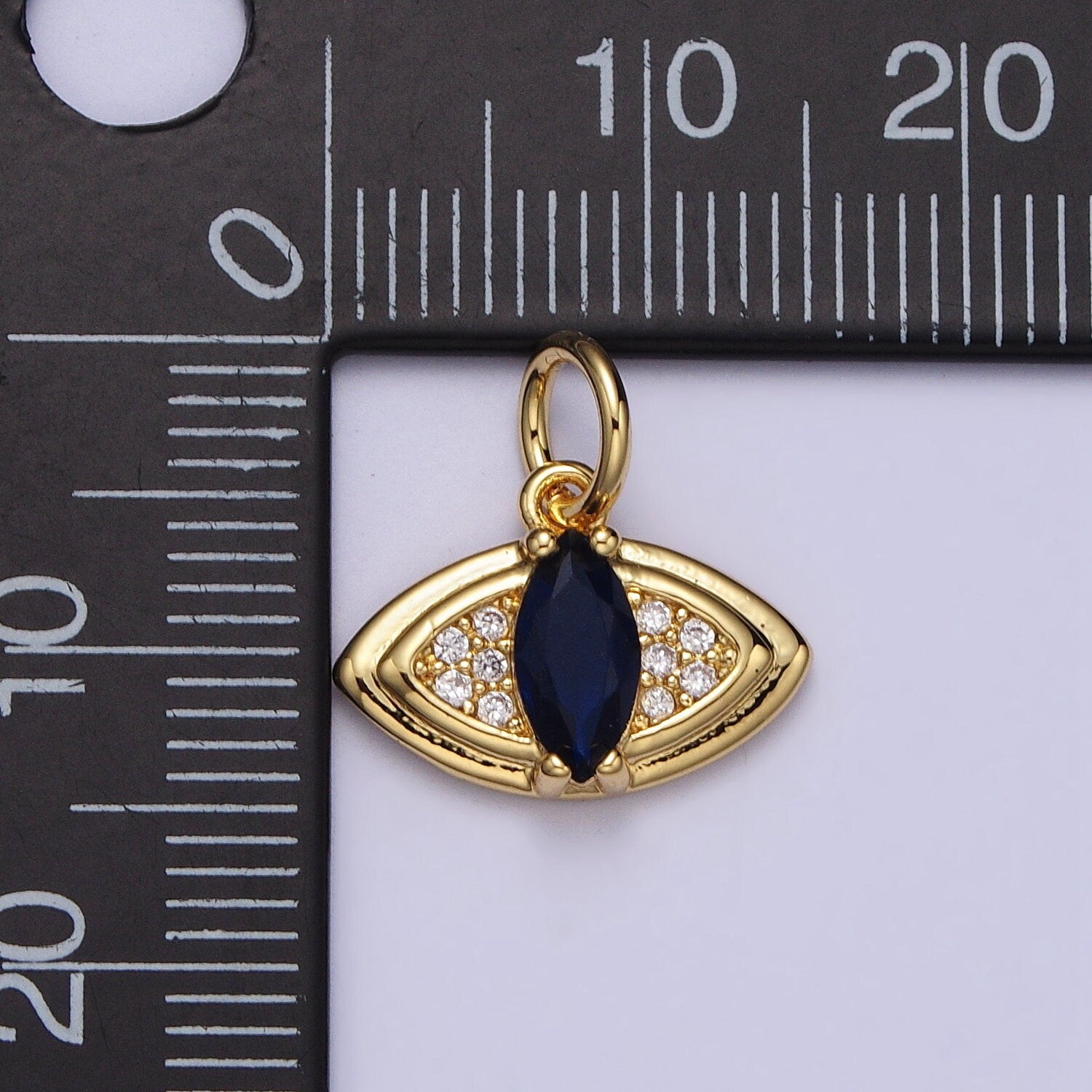 24K Gold Filled Evil Eye Charm Micro Paved Blue Marquise CZ Protection Charm Amulet Jewelry Add on Char for Minimalist Jewelry | E453