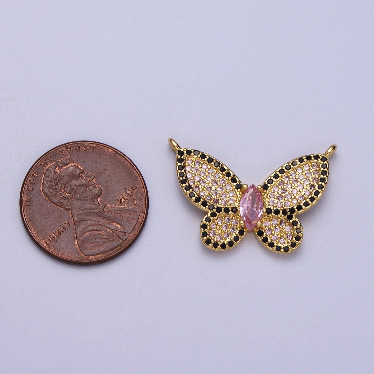 Pink Cubic Zirconia Butterfly Charm Micro Pave Gold Pendant Mariposa Charm Connector, For DIY Jewelry Y671