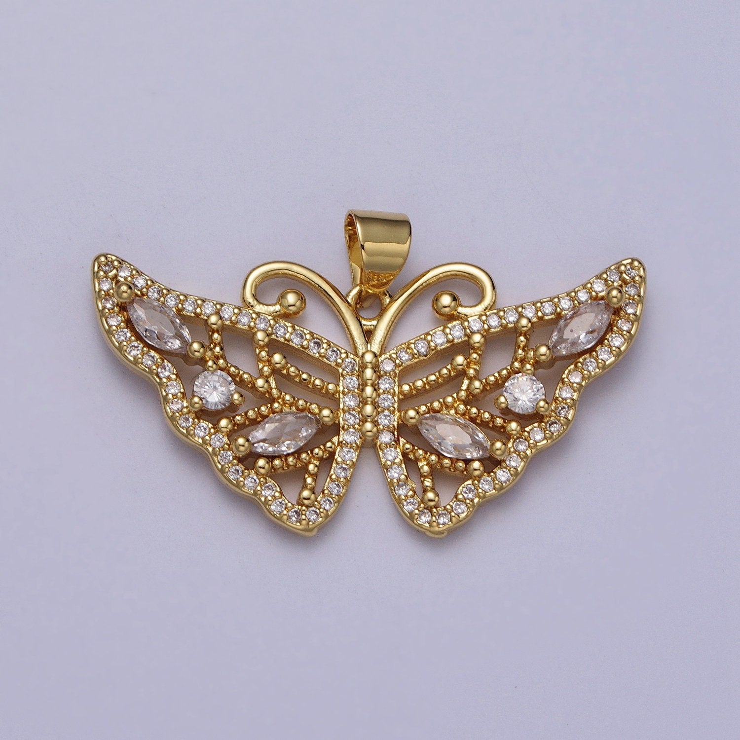 Cubic Zirconia Gold Butterfly Charm Pendant, Jewelry DIY Supplies, Insect Animal Charms Bulk Wholesale Mariposa Monarch Charm H-401