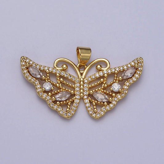 Cubic Zirconia Gold Butterfly Charm Pendant, Jewelry DIY Supplies, Insect Animal Charms Bulk Wholesale Mariposa Monarch Charm H-401