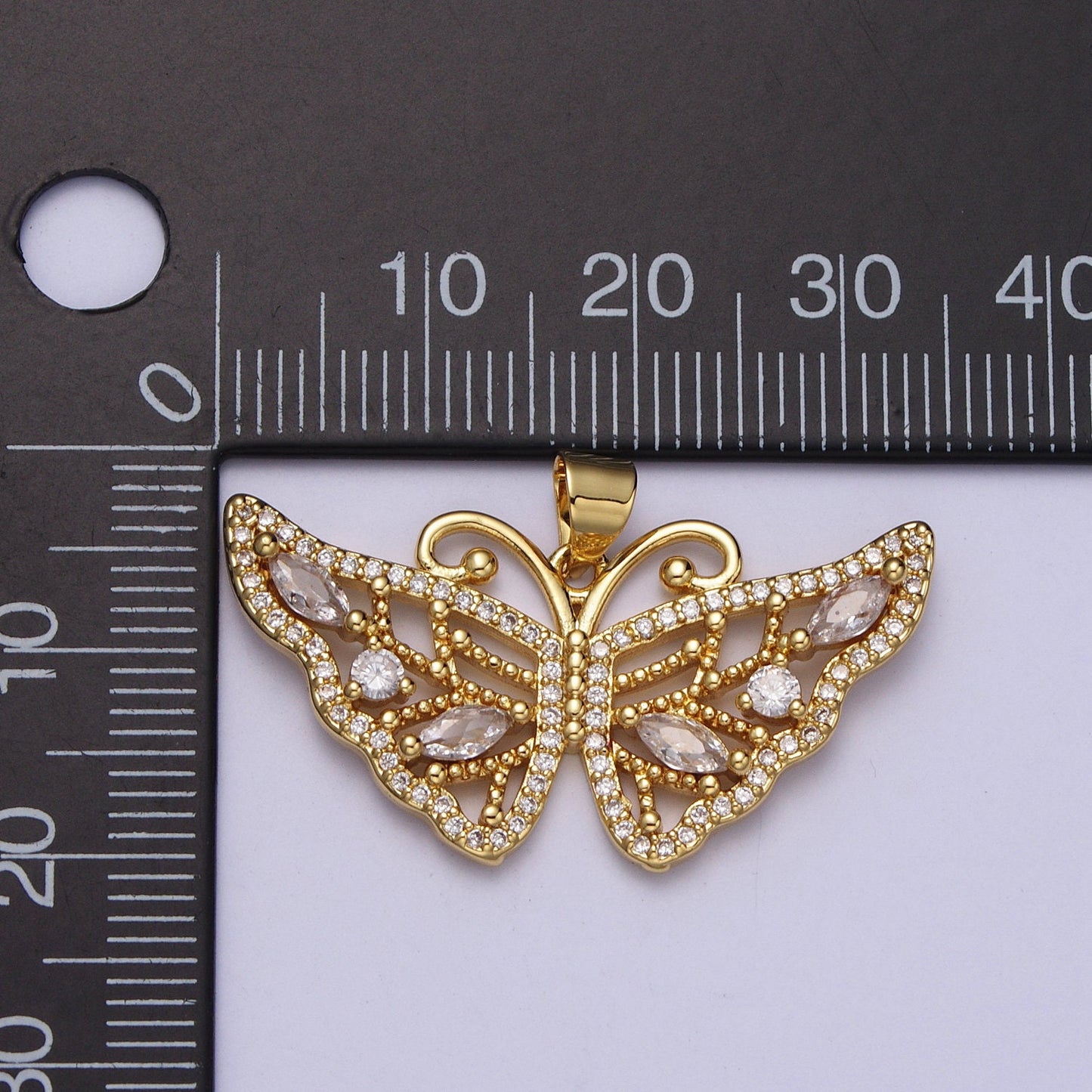Cubic Zirconia Gold Butterfly Charm Pendant, Jewelry DIY Supplies, Insect Animal Charms Bulk Wholesale Mariposa Monarch Charm H-401