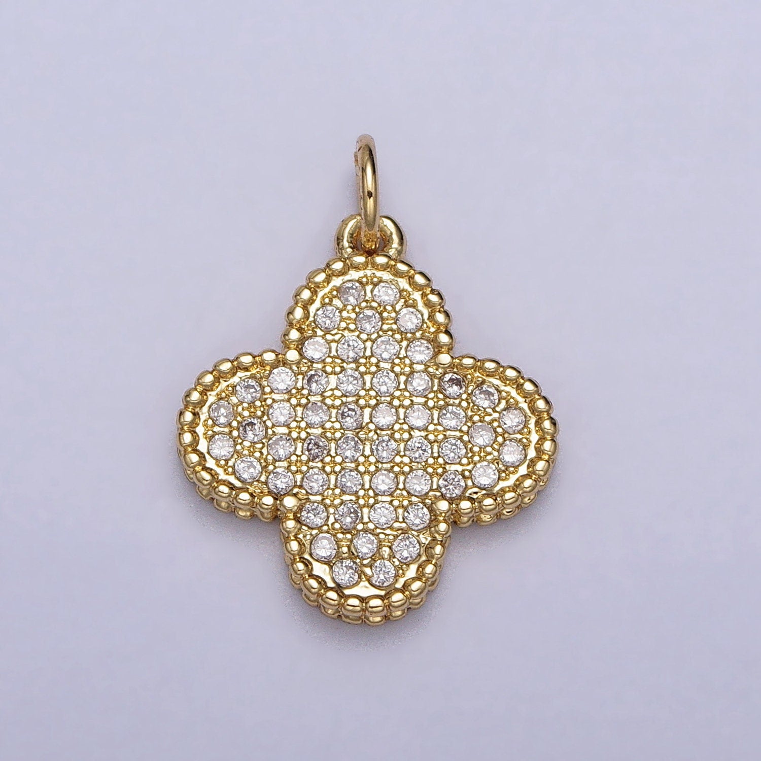 Gold Clover Charm Pendant Silver Four Leaf Charm Good Luck Lucky Charm Necklace Bracelet Micro Pave CZ Cubic Clover Charm AC016