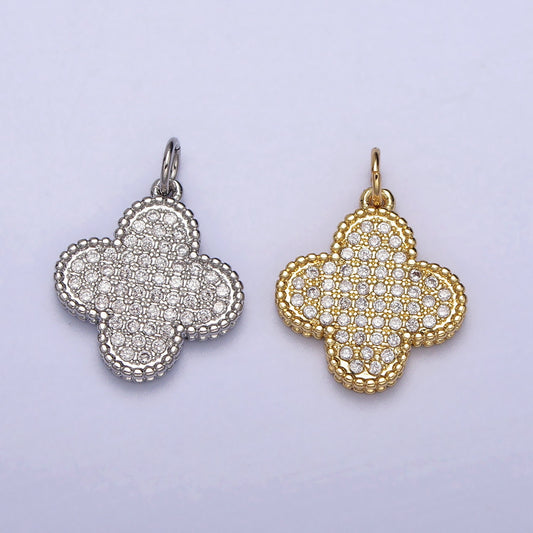 Gold Clover Charm Pendant Silver Four Leaf Charm Good Luck Lucky Charm Necklace Bracelet Micro Pave CZ Cubic Clover Charm AC016