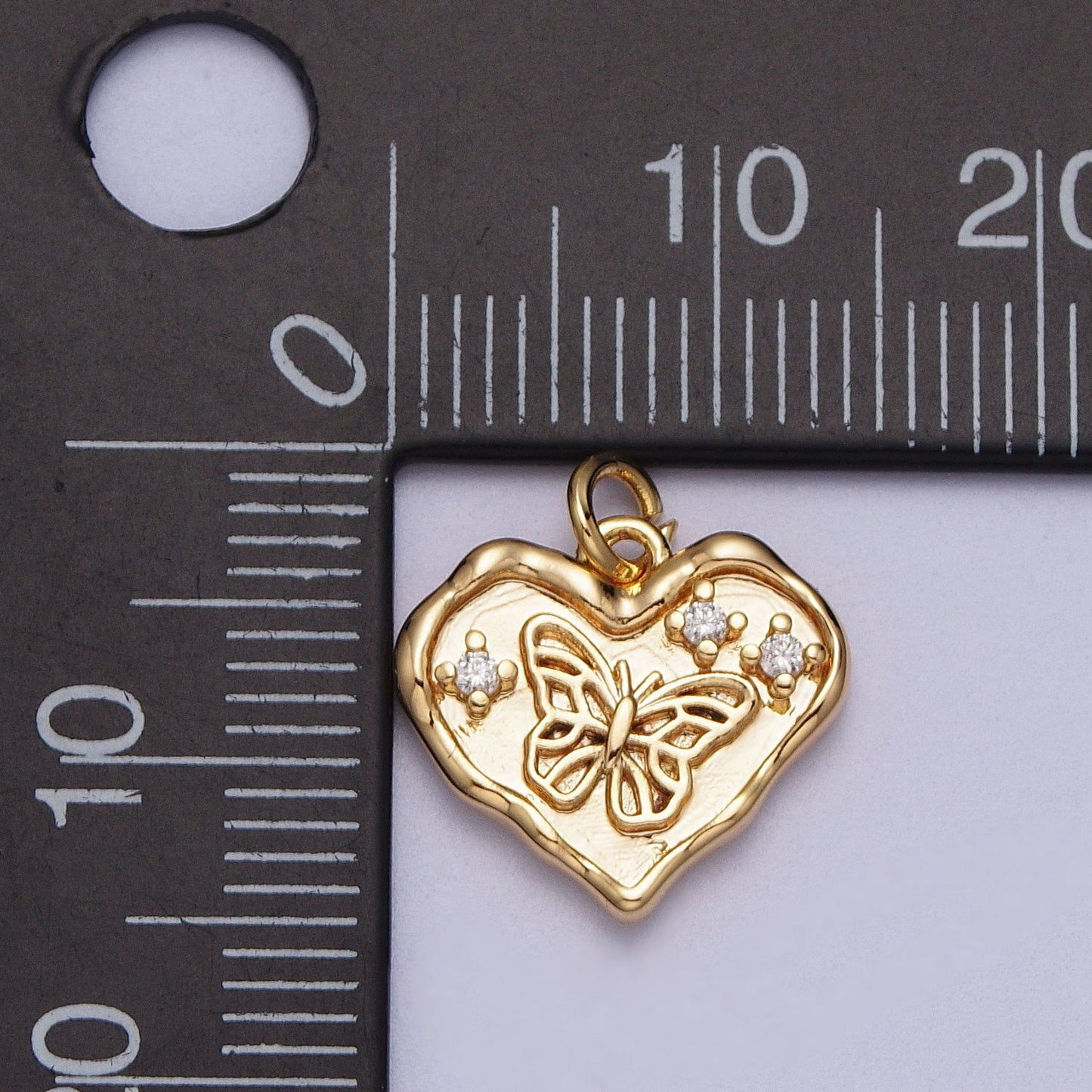 Small Pendant Gold Butterfly Charm Micro Pave Gold Heart Pendant, Cubic Zirconia Monarch Pendant Necklace, For DIY Jewelry E-024