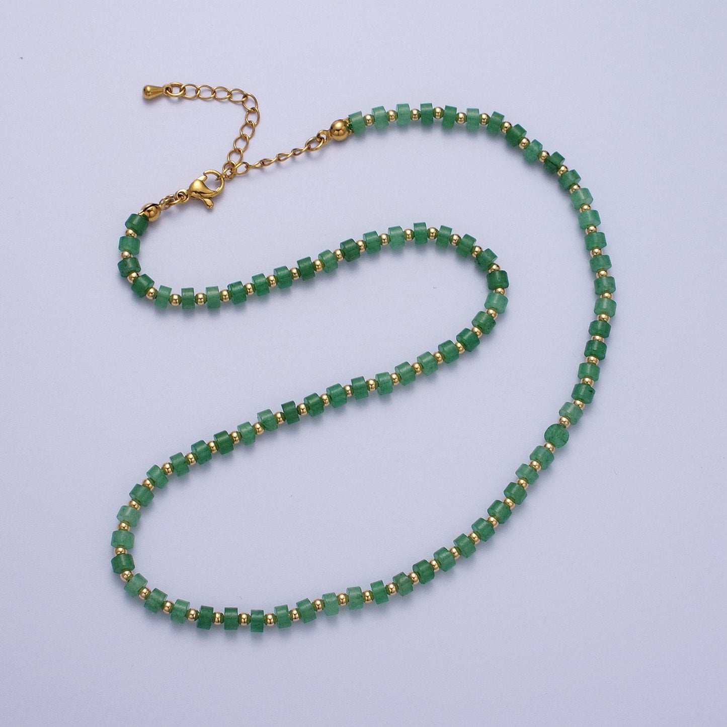 Gold Filled Green Aventurine Rondelle Heishi Gemstone Gold Spacer Beads 15.5 Inch Choker Necklace For Christmas Gift Idea Minimalist Jewelry