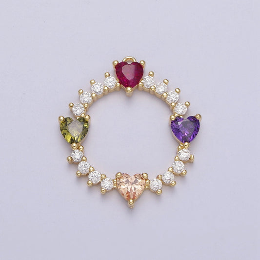 Dainty Colored Micro Pave CZ Heart Wreath Charm Dainty Cubic Round Wreath Pendant for Minimalist Jewelry Making AC011
