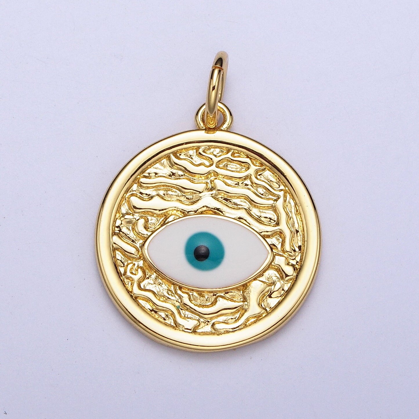 Dainty Medallion Evil Eye Charm 14K Gold Filled Coin Textured Charm for DIY Amulet Charm Fashion Jewelry Necklace Bracelet e457