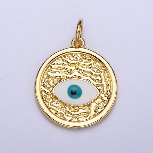 Dainty Medallion Evil Eye Charm 14K Gold Filled Coin Textured Charm for DIY Amulet Charm Fashion Jewelry Necklace Bracelet e457
