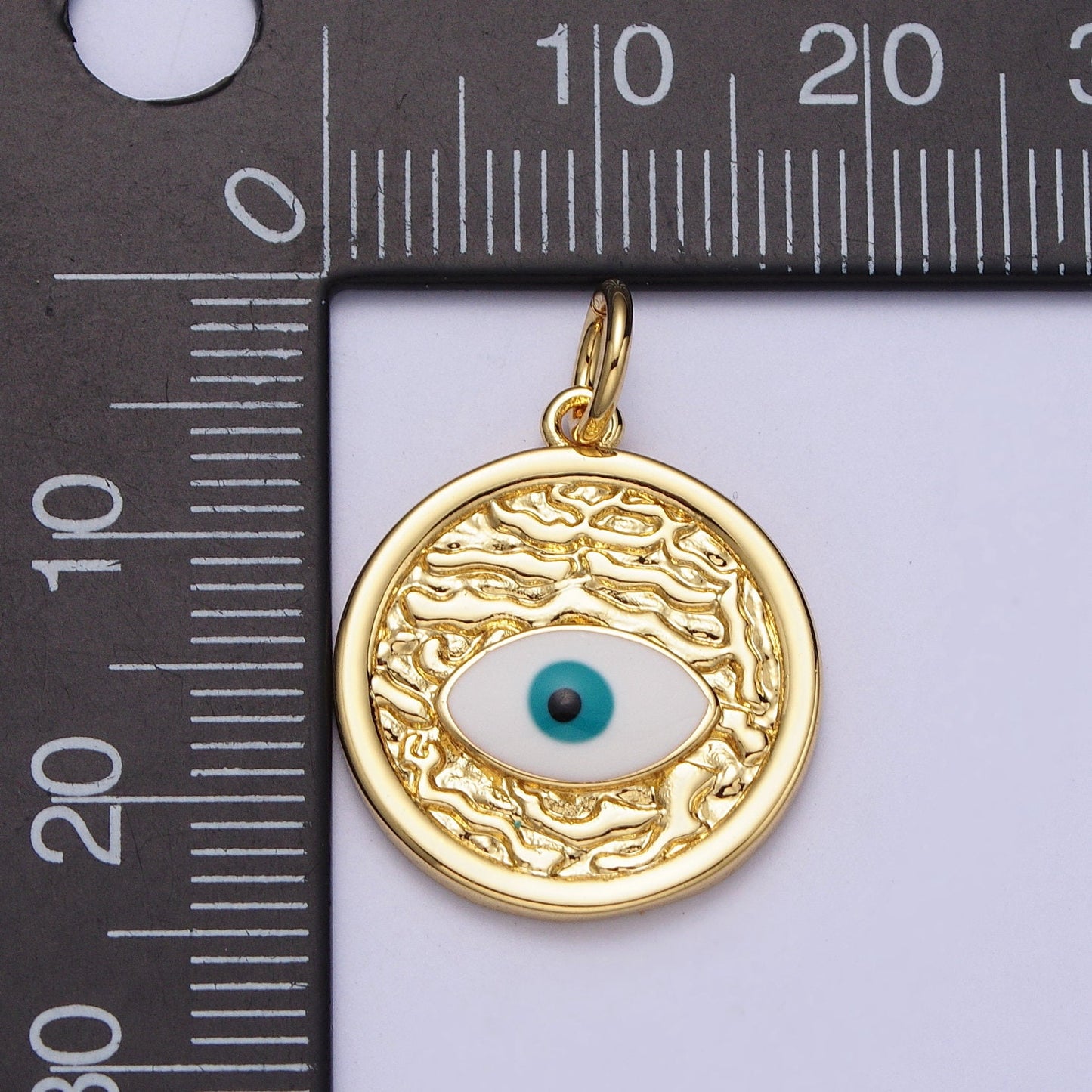 Dainty Medallion Evil Eye Charm 14K Gold Filled Coin Textured Charm for DIY Amulet Charm Fashion Jewelry Necklace Bracelet e457