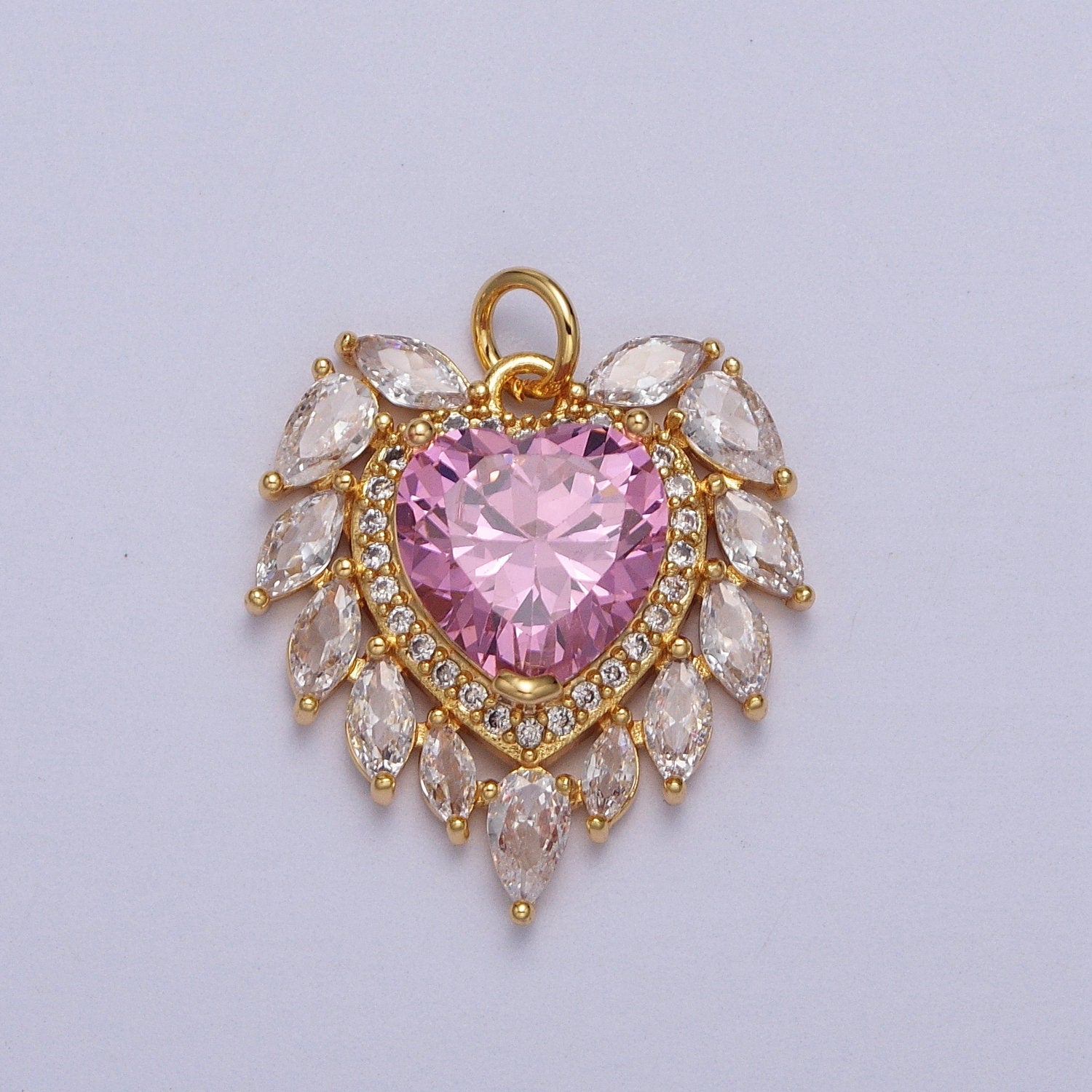 24k Gold Filled Pink, Clear, Green, Red Heart Marquise Teardrop CZ Charm for Colorful Minimalist Jewelry Making Supply | AC005 - AC008