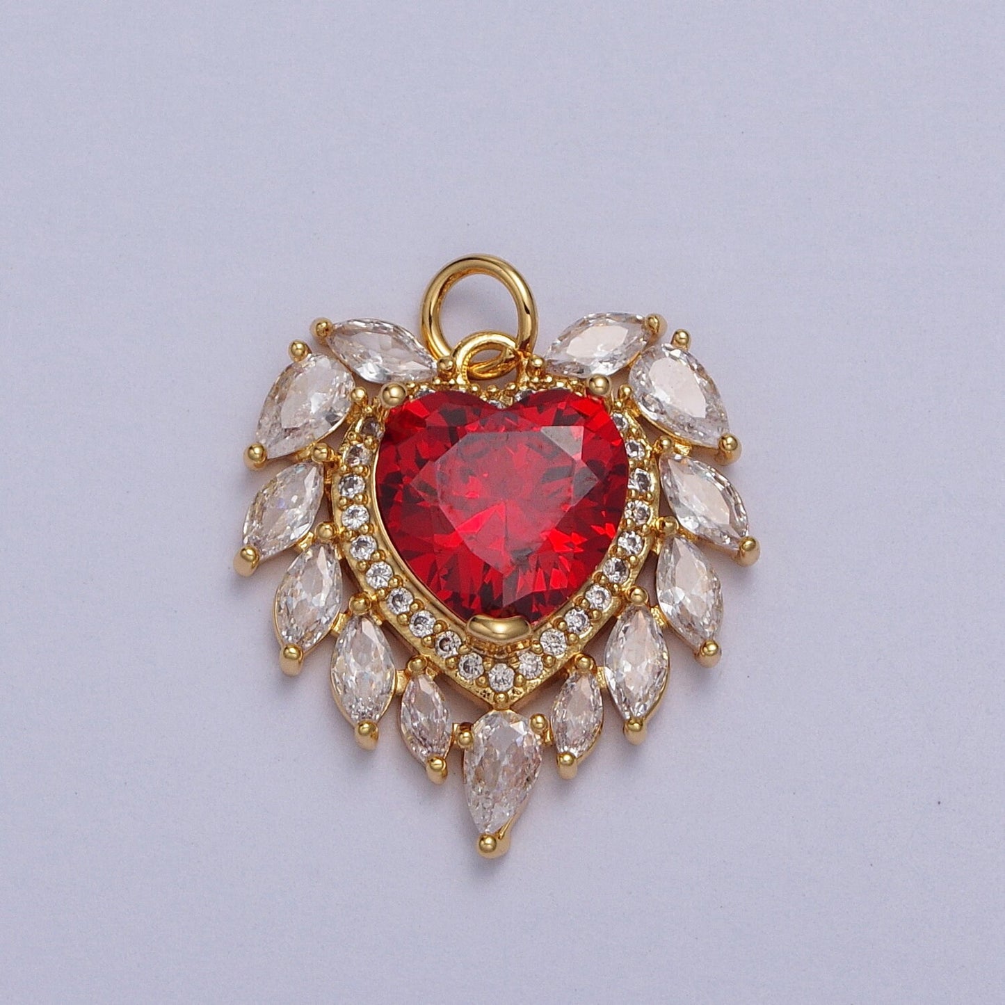 24k Gold Filled Pink, Clear, Green, Red Heart Marquise Teardrop CZ Charm for Colorful Minimalist Jewelry Making Supply | AC005 - AC008
